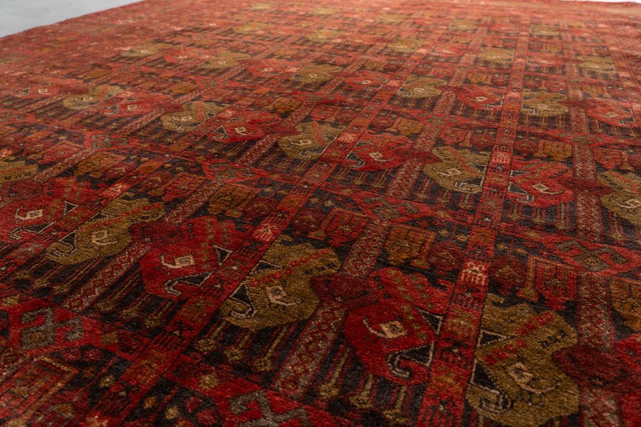 アフガニスタン産 1980年代 トルクメンラグ】トライバルラグ-手織り