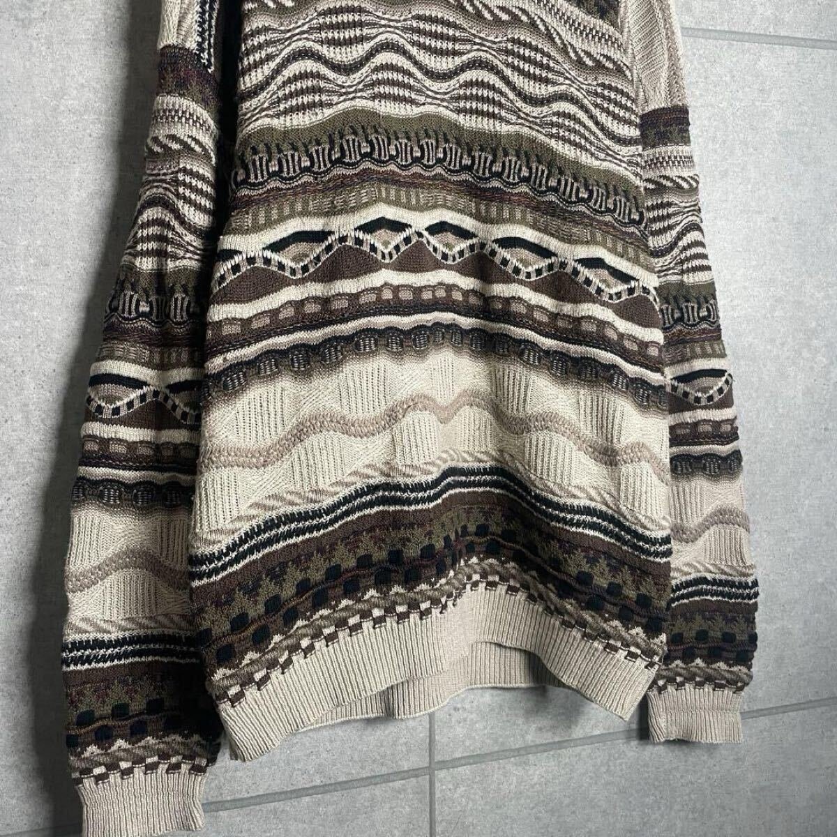 ビンテージ 3Dニット 立体デザイン USA製 90s ボーダー 総柄