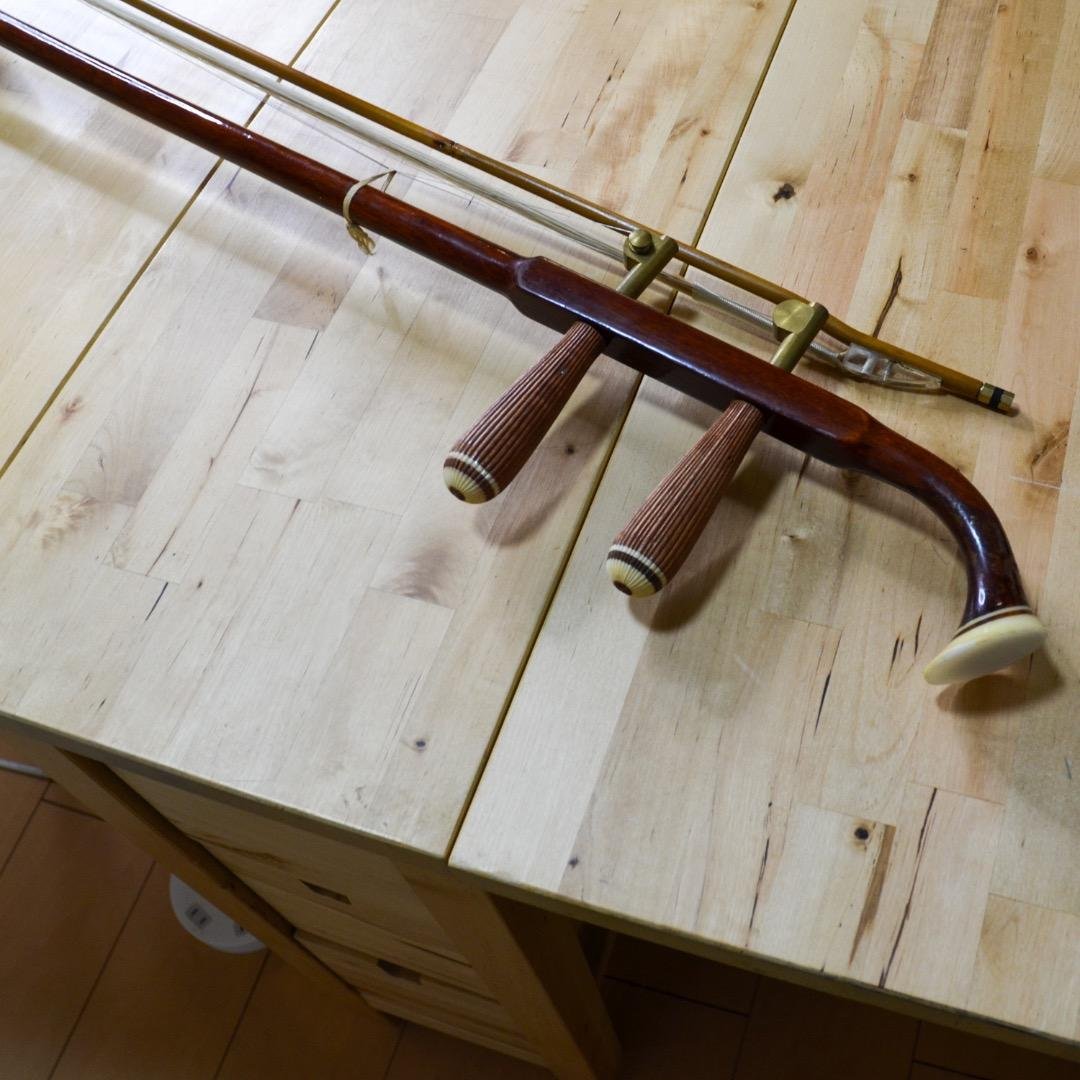 二胡 木製 蛇皮装飾 弓・ハードケース付